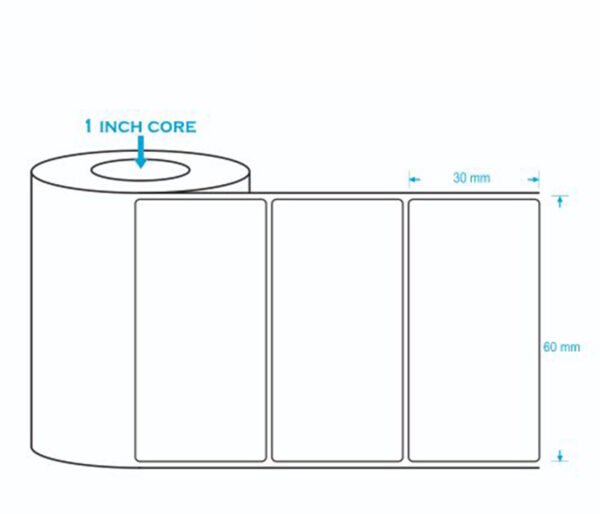 Direct Thermal Label 60x30mm 1 up (1500 Labels)